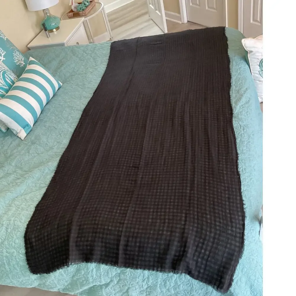 Black Plaid Fringe Scarf Long 78 x 36